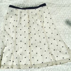 Ann Taylor off white floral with black polka dots skirt